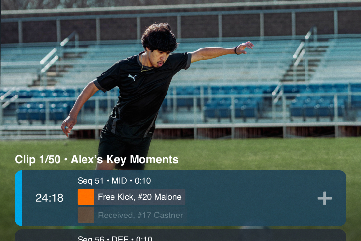 Photo of Alex practicing, with an overlay of his 'key moments', available as video clips in a playlist